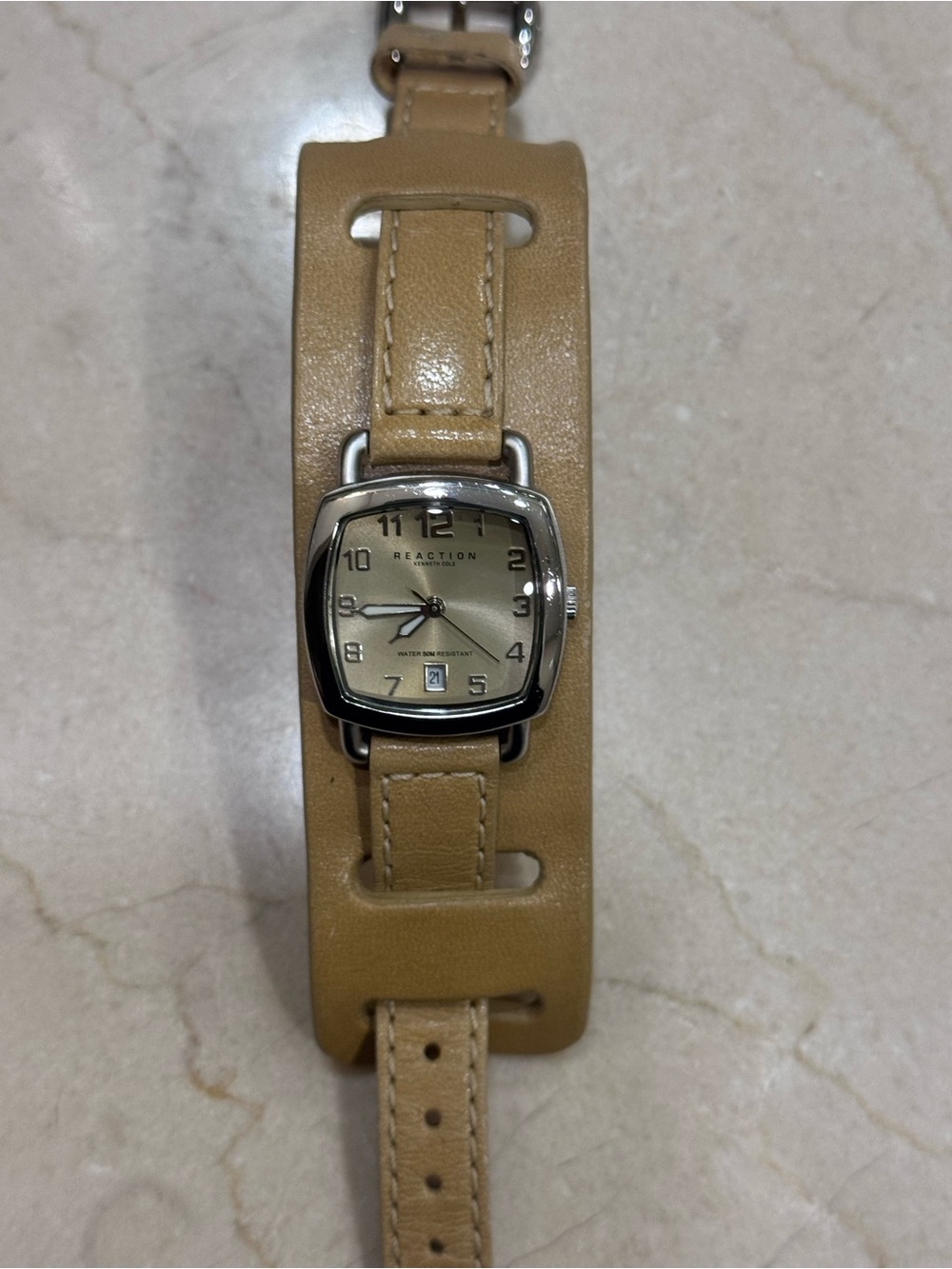 Reaction Kenneth Cole Wide Leather Watch Band in Tan
